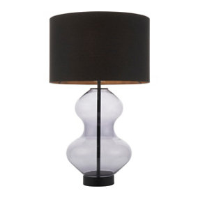Luminosa Lecce Base & Shade Table Lamp, Grey Tinted Glass, Black Cotton Fabric With Matt Black Paint