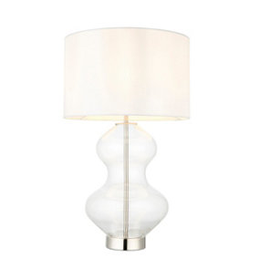 Luminosa Lecce Complete Table Lamp, Bright Nickel Plate, Glass With Vintage White Fabric