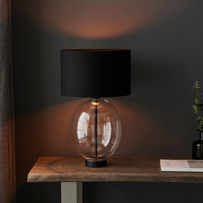 Luminosa Lecce Complete Table Lamp, Glass, Matt Black Paint With Black Cotton Fabric
