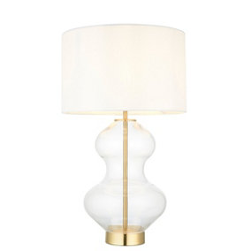 Luminosa Lecce Complete Table Lamp, Satin Brass Plate, Glass With Vintage White Fabric
