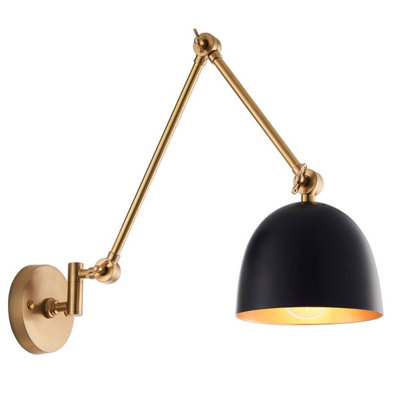 Luminosa Lehal Dome Adjustable Arm Wall Lamp Antique Solid Brass, Matt Black