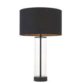 Luminosa Lessina Complete Table Lamp, Matt Black, Glass, Black Cotton Fabric