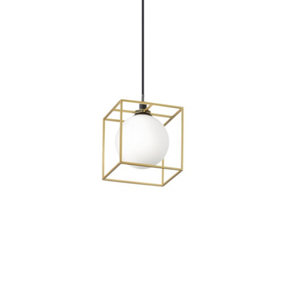 Luminosa Lingotto Decorative Cube Wire Frame Pendant Brass Ant, G9