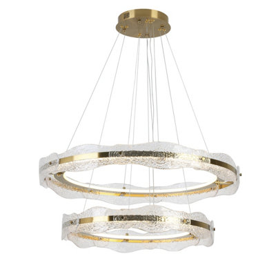 Luminosa Lira Cylindrical Pendant Ceiling Light Brushed Gold, Textured Dimmable 3000K Remote Control