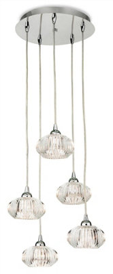 Luminosa Lisbon 5 Light Cluster Pendant Chrome, Clear Decorative Glass, G9