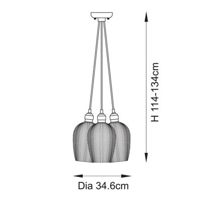Luminosa Livorno Cluster Pendant Ceiling Light Antique Brass Plate & Clear Ribbed Glass 3 x 10W LED E27