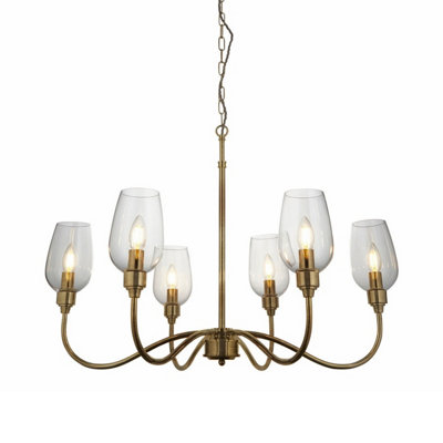 Luminosa Livorno Multi Arm Pendant Ceiling Light Antique Brass Plate, Clear Glass