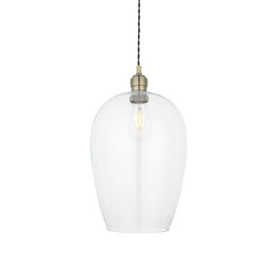 Luminosa Livorno Single Pendant Ceiling Lamp, Antique Brass Plate, Glass