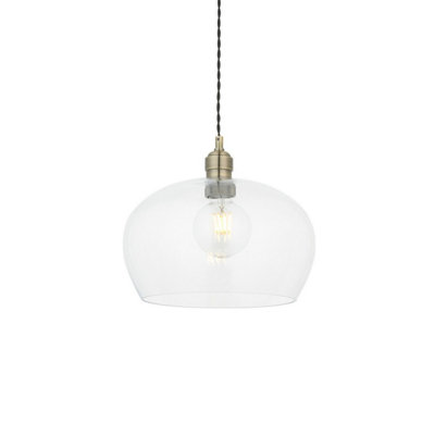 Luminosa Livorno Single Pendant Ceiling Lamp, Antique Brass Plate, Glass