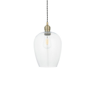 Luminosa Livorno Single Pendant Ceiling Lamp, Antique Brass Plate, Glass