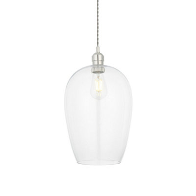 Luminosa Livorno Single Pendant Ceiling Lamp, Bright Nickel Plate, Glass