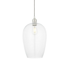 Luminosa Livorno Single Pendant Ceiling Lamp, Bright Nickel Plate, Glass