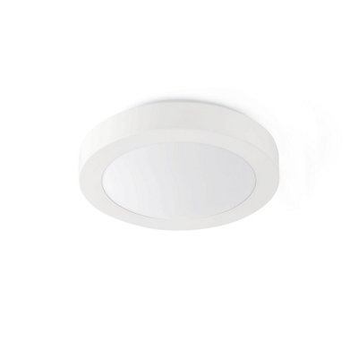 Luminosa Logos 2 Light Medium Round Bathroom Flush Ceiling Light Aluminium, White IP44, E27