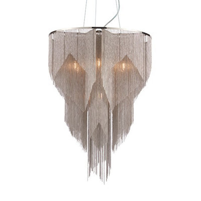 Luminosa Loire Pendant Bright Nickel Plate & Silver Effect Chain 6 Light Dimmable IP20 - E14