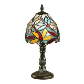 Luminosa Lorette 1 Light Mini Table Lamp Dark Bronze, Tiffany Glass, E14