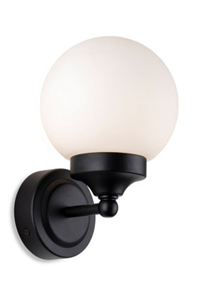 Luminosa Louis Bathroom Globe Wall Light Black with Opal White Glass ...
