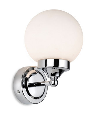 Luminosa Louis Bathroom Globe Wall Light Chrome with Opal White Glass IP44