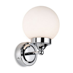 Luminosa Louis Bathroom Globe Wall Light Chrome with Opal White Glass IP44