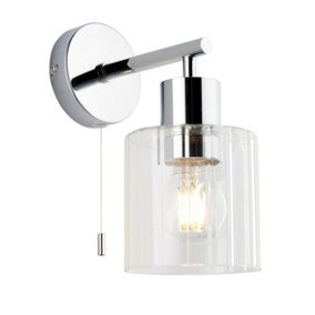 Luminosa Lucca Bathroom Metal Wall Lamp, Chrome Plate, Ribbed Glass, IP44