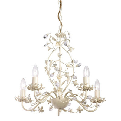 Luminosa Lullaby 5 Light Multi Arm Ceiling Pendant Flower Design Cream With Brushed Gold, Pearl Effect Acrylic, E14