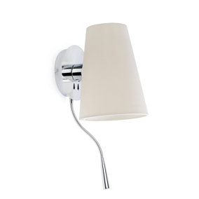 Luminosa Lupe 1 Light Indoor Wall Light Chrome, White with Reading Lamp, E27
