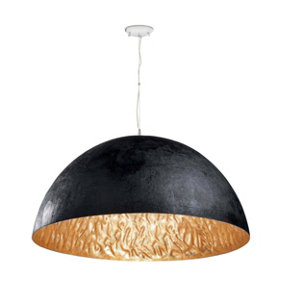 Luminosa Magma 3 Light Dome Ceiling Pendant Black, Gold, E27