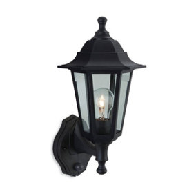 Luminosa Malmo 1 Light Outdoor Wall Lantern - Uplight With Pir Black Resin IP44, E27