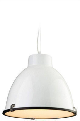 Luminosa Manhattan 1 Light Dome Ceiling Pendant White, Frosted Glass, E27