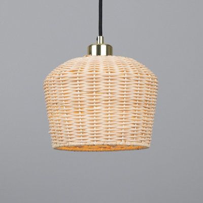 Luminosa Manila Rattan Small Dome Pendant, Polished Brass