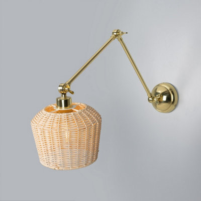 Luminosa Manila Rattan Small Wall Light, Polished Brass