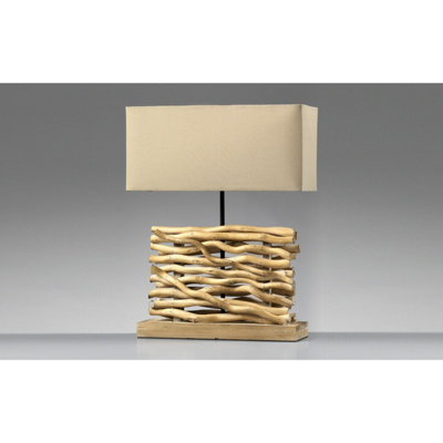 Luminosa Marica Table Lamp With Shade, Wood, Fabric Shade