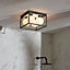 Luminosa Matera Bathroom 4 Light Ceiling Semi Flush Matt Black & Matt Opal Glass IP44