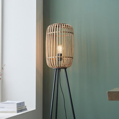 Luminosa Mathias Base & Shade Floor Lamp, Natural Bamboo, Plywood, Matt Black Paint