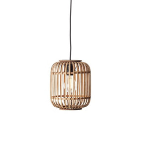 Luminosa Mathias Single Pendant Ceiling Lamp, Natural Bamboo, Plywood, Matt Black Paint