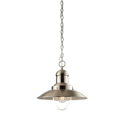 Luminosa Mendip 1 Light Dome Ceiling Pendant Clear Glass, Satin Nickel, E27