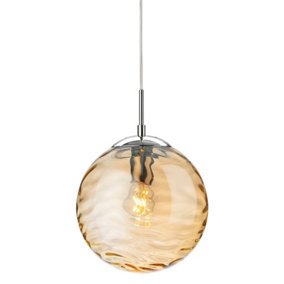 Luminosa Mercury Globe Pendant Light Chrome with Amber Glass