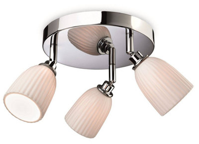 Luminosa Metro 3 Light Bathroom Flush Chrome, Porcelain Shades IP44, G9