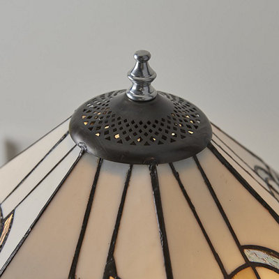 Luminosa Metropolitan 2 Light Medium Table Lamp Polished Aluminium, Tiffany Glass, E27