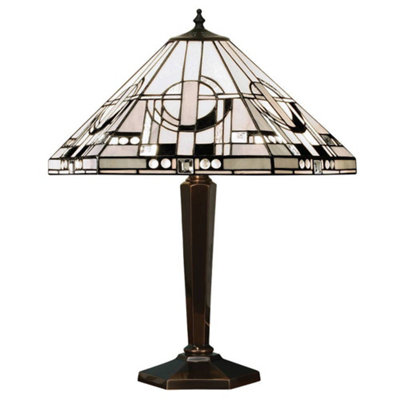 Luminosa Metropolitan 2 Light Medium Table Lamp Tiffany Glass, Deep Antique Patina, E27