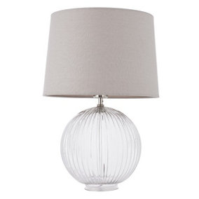 Luminosa Mia Table Lamp Clear Ribbed Glass & Natural Linen 1 Light IP20 - E27