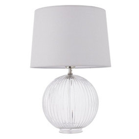 Luminosa Mia Table Lamp Clear Ribbed Glass & Vintage White Linen 1 Light IP20 - E27