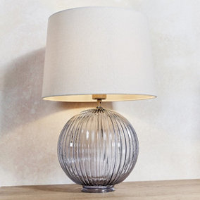 Luminosa Mia Table Lamp Smokey Grey Ribbed Glass & Natural Linen 1 Light IP20 - E27