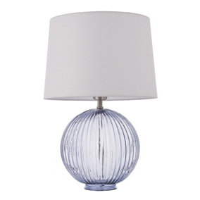 Luminosa Mia Table Lamp Smokey Grey Ribbed Glass & Vintage White Linen 1 Light IP20 - E27