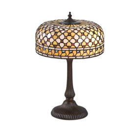 Luminosa Mille 2 Light Medium Table Lamp Dark Bronze, Tiffany Glass, E14