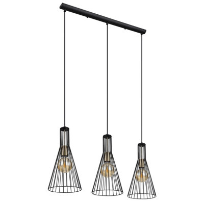 Luminosa Milli Bar Pendant Ceiling Light Black 3x E27