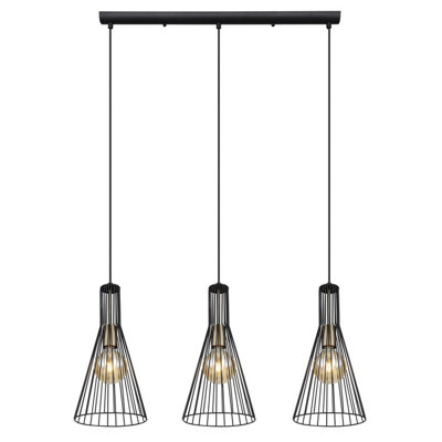 Luminosa Milli Bar Pendant Ceiling Light Black 3x E27