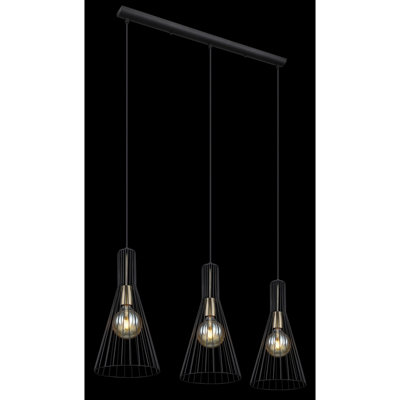 Luminosa Milli Bar Pendant Ceiling Light Black 3x E27