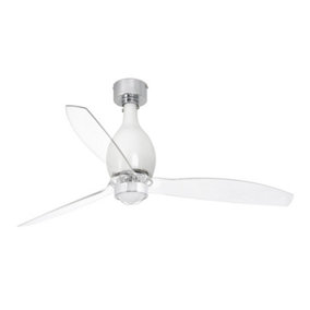 Luminosa Mini-Eterfan LED Shiny White, Transparent Ceiling Fan with DC Motor Smart - Remote Included, 3000K
