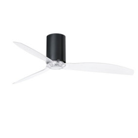 Luminosa Mini-Tube Shiny Black, Transparent Ceiling Fan With DC Motor Smart - Remote Included