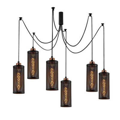 Luminosa Model 13 Deco 6-Light Cluster Pendant Lamp Black Displaced
